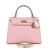 Hermes Kelly Sellier 25 Rose Sakura and Nata Chevre Gold Hardware