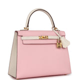 Hermes Kelly Sellier 25 Rose Sakura and Nata Chevre Gold Hardware