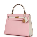 Hermes Kelly Sellier 25 Rose Sakura and Nata Chevre Gold Hardware