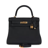 Hermès Kelly Retourné 28 Cuir Togo Noir Finitions Dorées