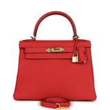 Hermès Kelly Retourné 28 Géranium Togo Finition Or