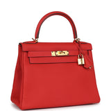 Hermès Kelly Retourné 28 Géranium Togo Finition Or
