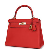 Hermès Kelly Retourné 28 Géranium Togo Finition Or