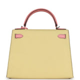 Hermes Special Order (HSS) Kelly Sellier 28 Rose Confetti and Jaune Poussin Epsom Palladium Hardware