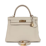 Hermès Kelly Retourné 28 Craie Togo Métal Doré