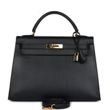 Hermès Kelly Sellier 32 Noir Ardennes Bijouterie Dorée