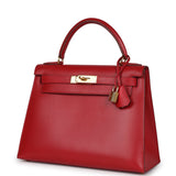 Hermes Kelly Sellier 28 Rouge Vif Box Gold Hardware