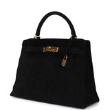 Hermès Kelly Sellier 28 Daim Noir Bijouterie Dorée