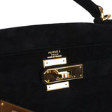 Hermès Kelly Sellier 28 Daim Noir Bijouterie Dorée