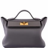 Hermes 24/24 29 Étain Cuir Swift et Togo Métal Doré