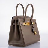 Hermes Birkin 30 Etoupe Navillo leather Gold Hardware - 2019, D