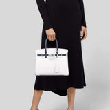 Hermès Birkin 30 HSS cuir Epsom blanc et bleu marine, finitions palladium - 2011, carré O