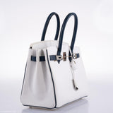Hermès Birkin 30 HSS cuir Epsom blanc et bleu marine, finitions palladium - 2011, carré O