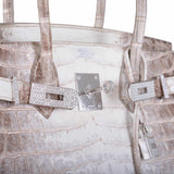 Hermès Birkin 30 Crocodile Niloticus Mat Himalaya avec Diamants et Accastillage en Or Blanc