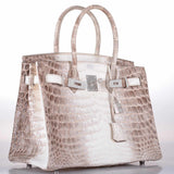 Hermès Birkin 30 Crocodile Niloticus Mat Himalaya avec Diamants et Accastillage en Or Blanc