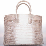 Hermès Birkin 30 Crocodile Niloticus Mat Himalaya avec Diamants et Accastillage en Or Blanc