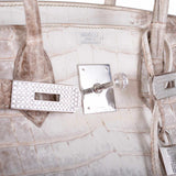 Hermès Birkin 30 Crocodile Niloticus Mat Himalaya avec Diamants et Accastillage en Or Blanc
