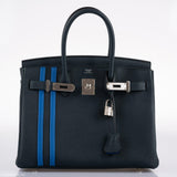 Hermès Birkin 30 Officier Vert Cyprès Togo & Doublure et Bande Bleu Zellige Finition Palladium - 2018, C