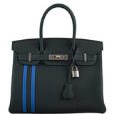 Hermès Birkin 30 Officier Vert Cyprès Togo & Doublure et Bande Bleu Zellige Finition Palladium - 2018, C