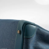 Sac Hermes Birkin 32 HAC en denim et cuir Gulliver Blue Jean, finitions palladium