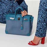 Sac Hermes Birkin 32 HAC en denim et cuir Gulliver Blue Jean, finitions palladium