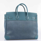 Sac Hermes Birkin 32 HAC en denim et cuir Gulliver Blue Jean, finitions palladium