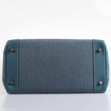 Sac Hermes Birkin 32 HAC en denim et cuir Gulliver Blue Jean, finitions palladium