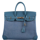 Sac Hermes Birkin 32 HAC en denim et cuir Gulliver Blue Jean, finitions palladium