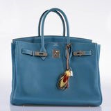 Hermès Birkin 35 Blue Jean Togo avec finitions Palladium - 2008, K Carré