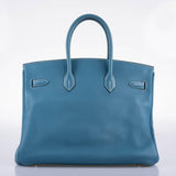 Hermès Birkin 35 Blue Jean Togo avec finitions Palladium - 2008, K Carré