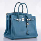 Hermès Birkin 35 Blue Jean Togo avec finitions Palladium - 2008, K Carré