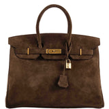 Hermes Birkin 35 Chocolate Veau Doblis Suede with Gold Hardware - 2011, O Square