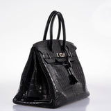 Hermes Birkin 35 Matte Black Nilo Crocodile with Palladium Hardware - 2011, O Square
