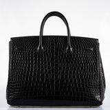 Hermès Birkin 40 Crocodile Porosus Noir Mat Bijouterie Palladium