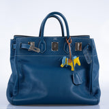 Hermès Birkin 40 HAC Bleu Thalassa Togo & Surpiqûres Blanches Accastillage Palladium - 2003, G Carré