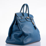 Hermès Birkin 40 HAC Bleu Thalassa Togo & Surpiqûres Blanches Accastillage Palladium - 2003, G Carré
