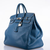 Hermès Birkin 40 HAC Bleu Thalassa Togo & Surpiqûres Blanches Accastillage Palladium - 2003, G Carré