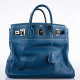 Hermès Birkin 40 HAC Bleu Thalassa Togo & Surpiqûres Blanches Accastillage Palladium - 2003, G Carré