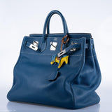 Hermès Birkin 40 HAC Bleu Thalassa Togo & Surpiqûres Blanches Accastillage Palladium - 2003, G Carré