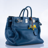 Hermès Birkin 40 HAC Bleu Thalassa Togo & Surpiqûres Blanches Accastillage Palladium - 2003, G Carré