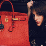 Sac Hermes Birkin 40 Autruche Rouge Vif avec Finitions Dorées - 1993, Cercle W