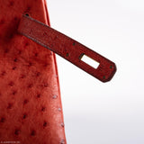 Sac Hermes Birkin 40 Autruche Rouge Vif avec Finitions Dorées - 1993, Cercle W