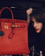 Sac Hermes Birkin 40 Autruche Rouge Vif avec Finitions Dorées - 1993, Cercle W