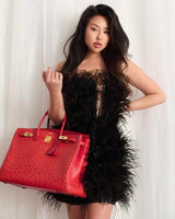 Sac Hermes Birkin 40 Autruche Rouge Vif avec Finitions Dorées - 1993, Cercle W