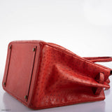 Sac Hermes Birkin 40 Autruche Rouge Vif avec Finitions Dorées - 1993, Cercle W