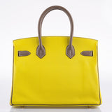 Hermes HSS Birkin 30 Lime & Etoupe Chevre with Gold Hardware - 2013, Q Square