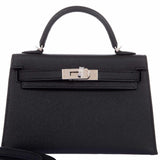 Hermès Kelly 20 Mini II Sellier Cuir Epsom Noir Bijouterie Palladium - 2020, Y