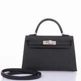 Hermès Kelly 20 Mini II Sellier Cuir Epsom Noir Bijouterie Palladium - 2020, Y