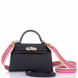 Hermès Kelly 20 Mini II Sellier Cuir Epsom Noir Bijouterie Palladium - 2020, Y