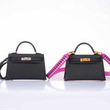 Hermès Kelly 20 Mini II Sellier Cuir Epsom Noir Bijouterie Palladium - 2020, Y